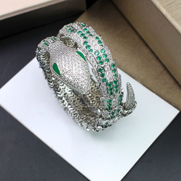 

wholesale cuff bracelet 2019 woman new green eye snake bracelet double circle green zircon snake elegant, Black