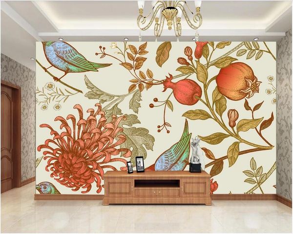 

3d wallpaper wall stickers custom hd retro new american style flower and bird mural decoration painting wallpaper for walls 3 d