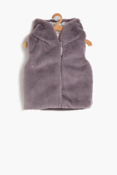 

coton kids gray baby girl hooded vest, Black;white
