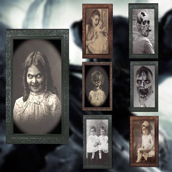 

hallowee horror picture frame, lenticular 3d changing face scary portrait haunted spooky picture decorative wall p frame &xs