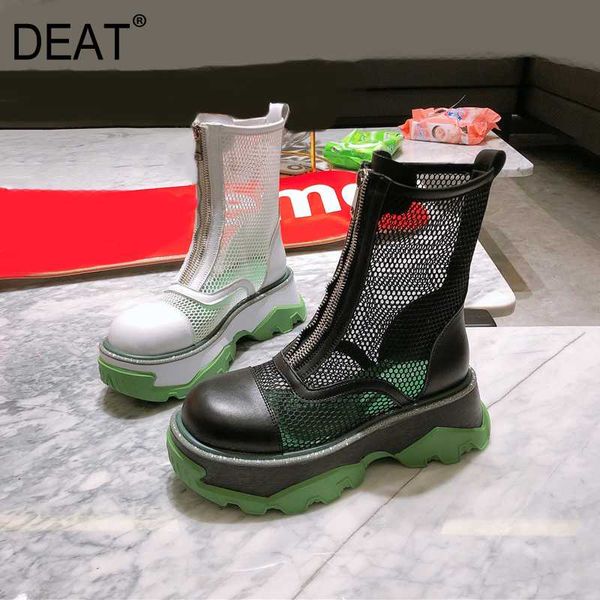 

deat] 2020 front zipper mesh hollow out hit color single shoes women thick bottom cool boots new spring summer fashion 10h330, Black