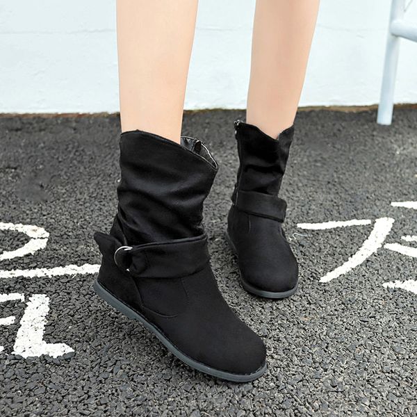 

women snow boots warm middle boots winter ankle boot plus size platform ladies suede zip shoes female comfort drop shipping, Black