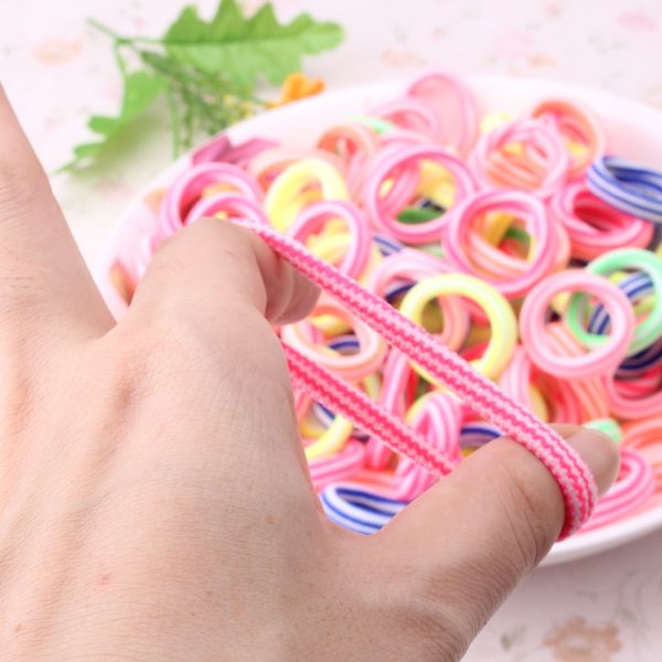 

1 pack=80 pcs newly style good elastic children hair band kids dress scrunchy colorful random baby hair accessories, Slivery;white