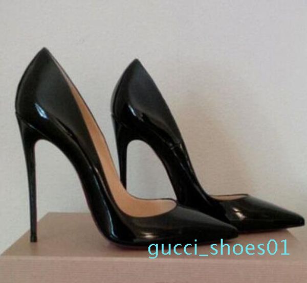 

delivery, fashionable and luxurious lady red-soled high heels, patent leather party wedding shoes original box 34-4 g01, Black