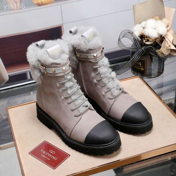 

classic new winter and autumn boots calfskin military boots high-end women's shoes with thick martin boot fur snow boots female, Black