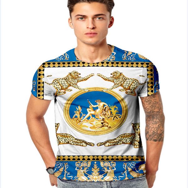 

5 colors mens slim t shirts vintage printing summer short sleeve tees retro patterns 3d print tshirt, White;black