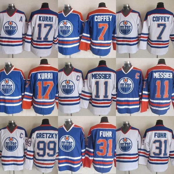 

17 Jari Kurri Edmonton Oilers Jersey 99 Wayne Gretzky 11 Mark Messier 7 Paul Coffey 31 Grant Fuhr Stitched Hockey Jerseys Man