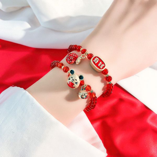 

10pcs/lot ethnic chinese style mice mouse lucky bracelet women men beads bracelets 2020 new fashion hand jewelry for couple lovers, Black