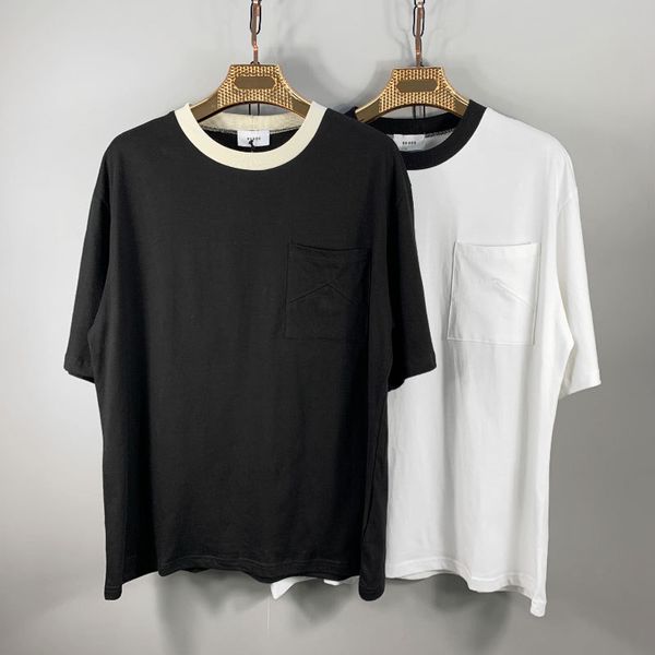 

2 colors mens designer t shirts high street vintage embroidery letters pocket fashion brand hip hop short sleeve casual t-shirt s-xl, White;black