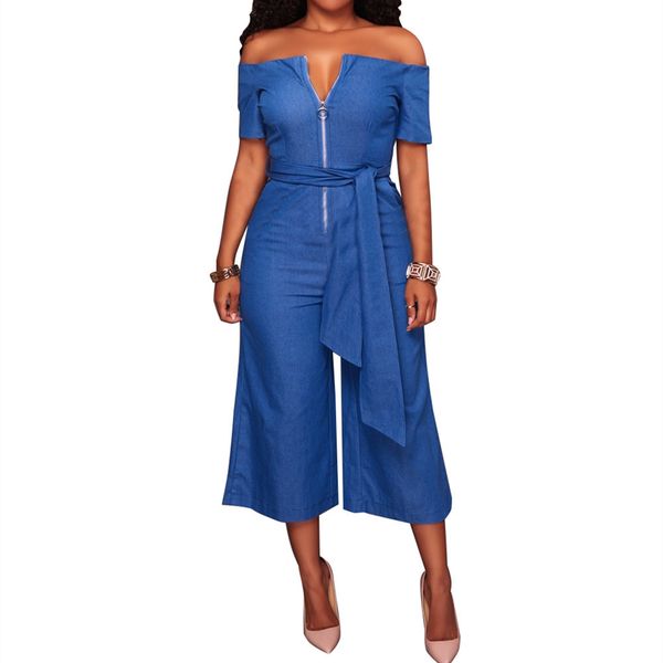 

tilapia fashion brand blue demin women jumpsuit retro design strapless plus size short sleeve casual playsuit, Black;white