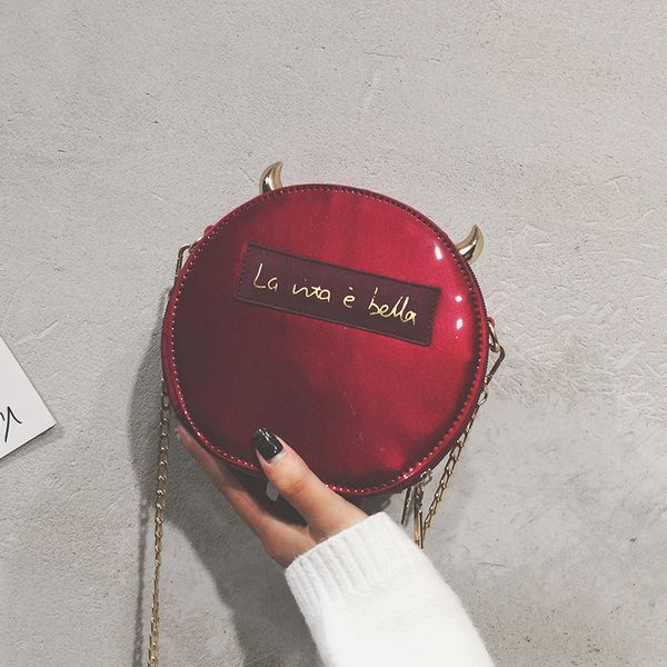 

jiulin foreign trade korean version of lacquer small round bag monster horn shoulder slung women's bags