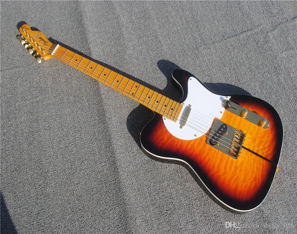 

uilted maple yellowburst tuff dog tele electric guitar guitarra string through body tele guitar all color available