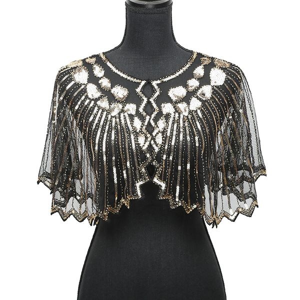 

women scarves 1920s flapper embroidery fringe shawl cover up gatsby party beaded sequin cape vintage mesh scarf wraps for dress