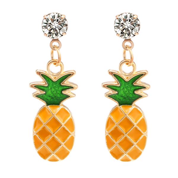 

korean earrings crystal statement yellow fruit pineapple dangle drop earrings for women fashion jewelry 2019 brincos oorbellen, Silver
