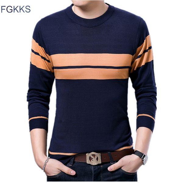 

fgkks men's sweaters pullover autumn winter male slim fit stitching men brand knitting sweater solid color men top, White;black