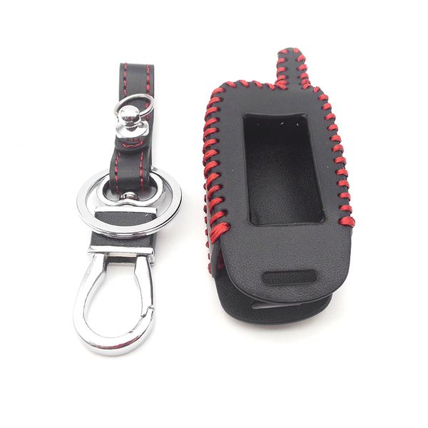 

starline a9 a6 lcd remote controller keychain genuine leather cover for two way car alarm starline a6 a9 a8 key case holder