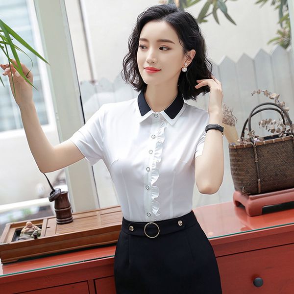 

cotton thin section short sleeve self-cultivation thin fungus edge collision lead temperament shirt woman, Black;brown