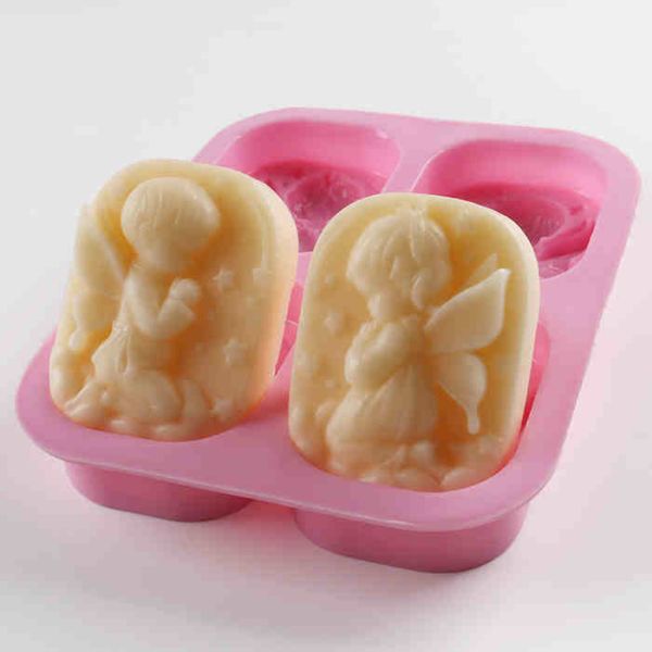

4 holes angels baby silicone mold girl boy shape 3d resin craft soap form moulds candle for wedding baking tools