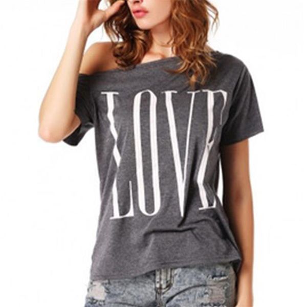 

Letter Printed T-shirt For Women Summer Fashion Short Sleeve Girl Clothing Summer Casual One Shoulder Shirt