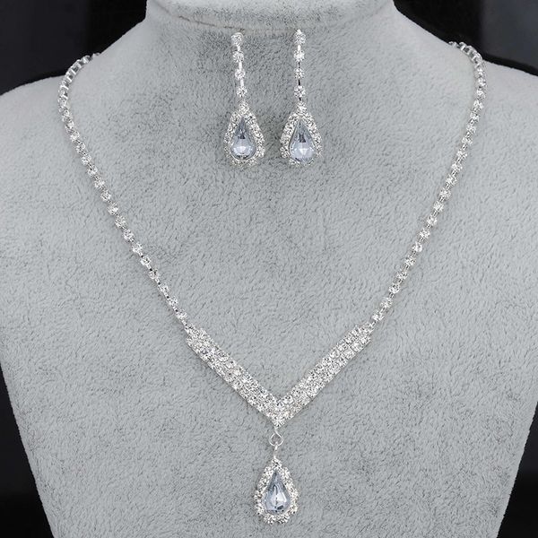 

fashion women wedding jewelry sets sparkling silver color rhinestone crystal drop choker necklace earrings bridal jewelry sets, Slivery;golden