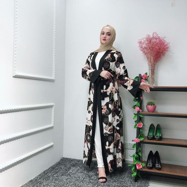 

casual muslim print abaya floral maxi dress cardigan kimono long robe gowns tunic jubah middle east ramadan eid arab islamic, Red