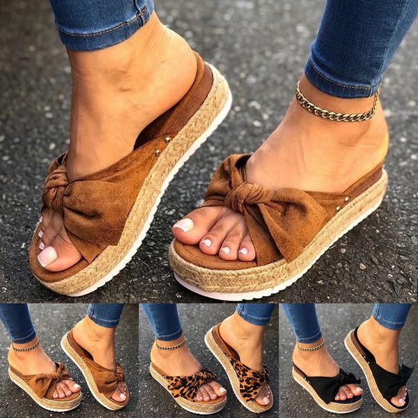 

women summer sandals mid heels pumps plus size wedges shoes woman sweet bowties slippers sandalias mujer sapato feminino, Black