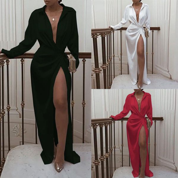 

sexy черный красный белый длинные платья платье лонго женщины глубокий v твердая wrap ruched длинные рукава sukienki ночной клуб платье хала, Black;gray