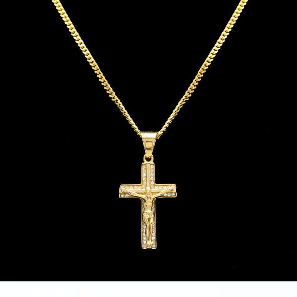 

нержавеющая сталь цвет золота иисус крест кулон ожерелье хип-хоп 60см длиной кубинские звено цепи ожерелья для мужчин или женщин ювелирные и, Silver