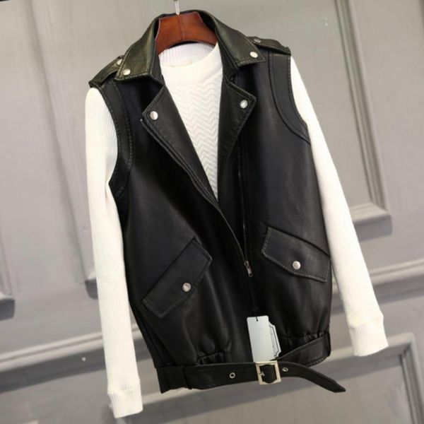 

autumn punk leather jacket for women motorcycle biker coat jaquetas feminino belted design zipper casaco feminino ing, Black