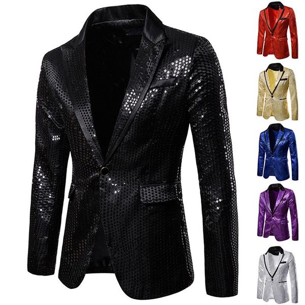 

mens black sequins blazer jacket 2019 autumn new nightclub prom blazer men suit jacket dj bar party stage singer costume homme, White;black