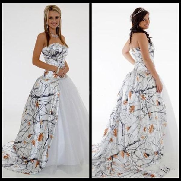 

White Camo Wedding Dresses 2019 Sweetheart Long Camouflage Bridal Dress Wedding Gown Vestido De Noiva Robe De Mariage