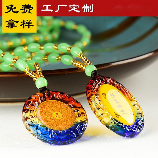 

new liuli pendant amulet with shurangama mantra and om for peace necklace and buddha statue buddhist temple products 50 pcs per lot, Silver