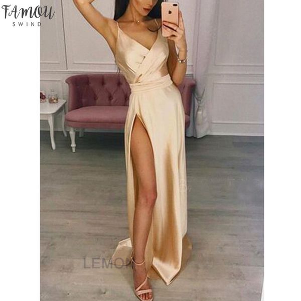 

fashion women split strappy sparkle slit formal wedding long dresses evening silk sleeveless v neck party dress, Black;gray