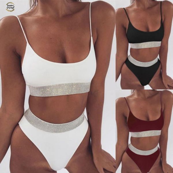 

women's swimming suit bikini swimsuit 2019 swimwear women solid bikini set swimming two piece swimsuits swimwear beach suit, White;black