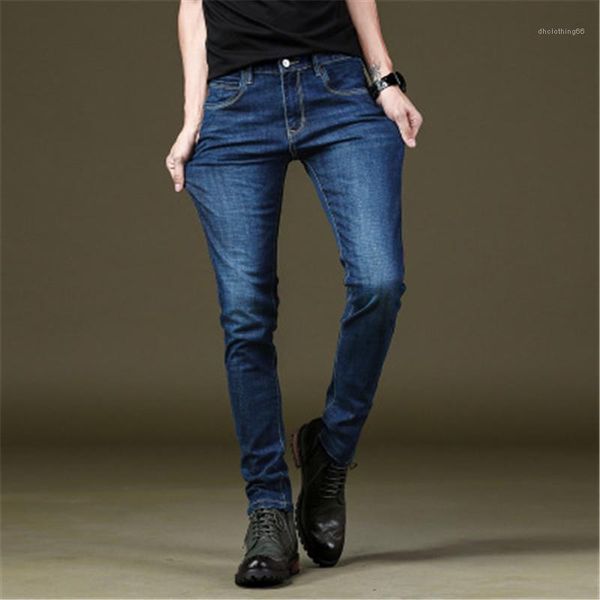

style skateboard pencil pants slim straight man jeans fashion trend washed casual elasticity trousers designer spring autumn new street, Blue