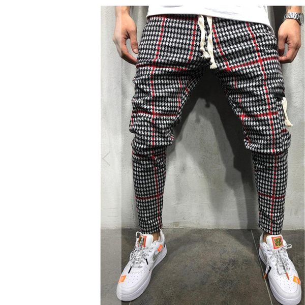 

2019 new outside men slimming personality casual sports pants stripe skinny men small feet pencil pants, Black