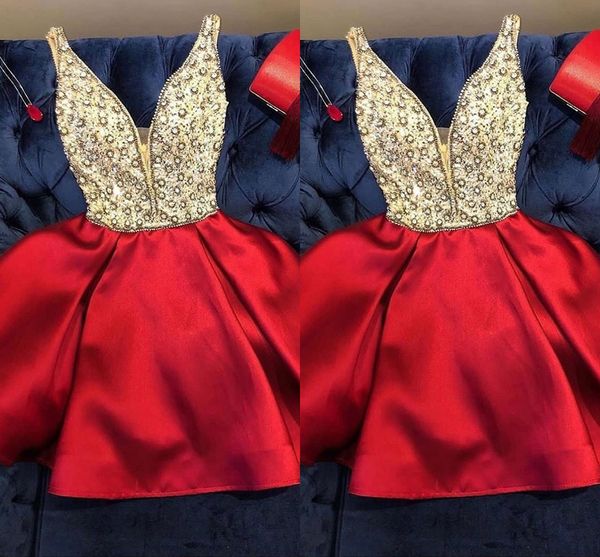 

Beaded Gold Red Short Cocktail Dresses 2019 Party Dresses Evening Gowns Formal Wear vestidos cortos robes de cocktail