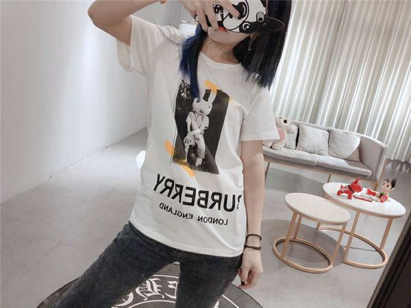 

burburry womens designer tshirts fashion print ladies short sleeve girls clothes new arrival, White