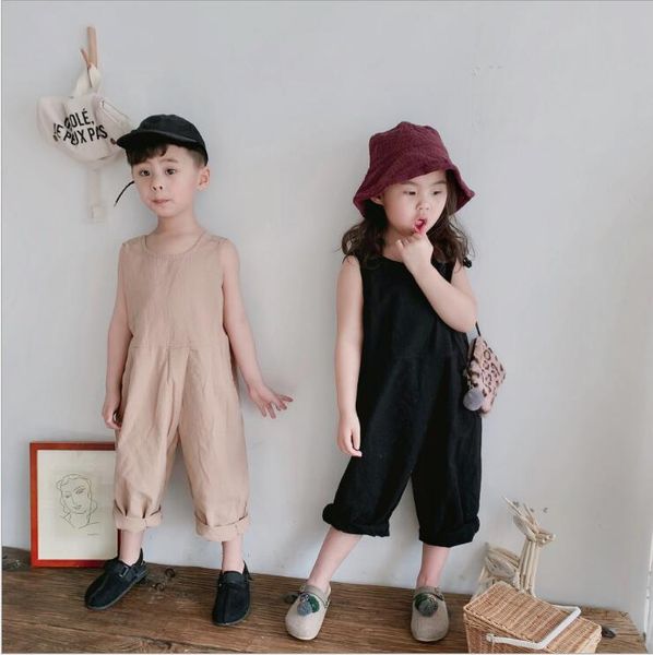 

2020 new girls boys cotton linen overalls fashion spring summer kids long pants 2-7t pf554, Blue