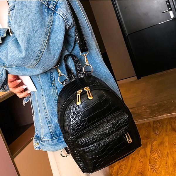 

women's crocodile leather shoulder bag multi-function versatile student bag retro women backpacks pu leather shoulde#g5