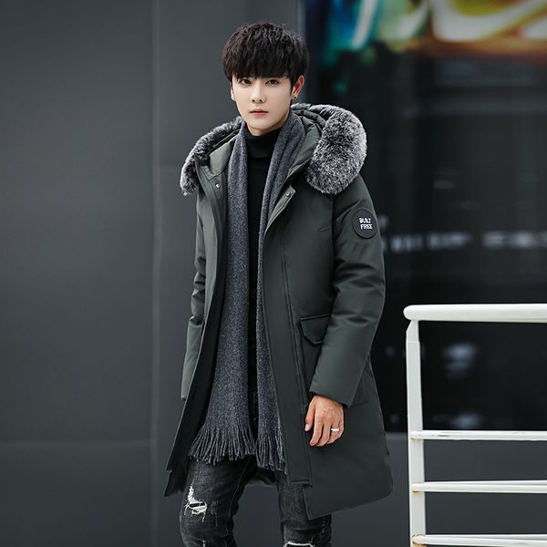 

new fashion autumn winter outwear down jacket men windproof fur hooded duck down parka male long thick warm coat jk-809, Black