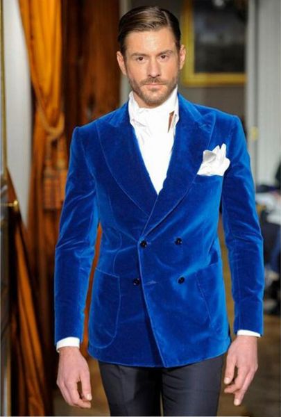 

velvet groom tuxedos royal blue men wedding tuxedos double-breasted peak lapel popular men business dinner/darty suit(jacket+pants+tie)6, Black;gray