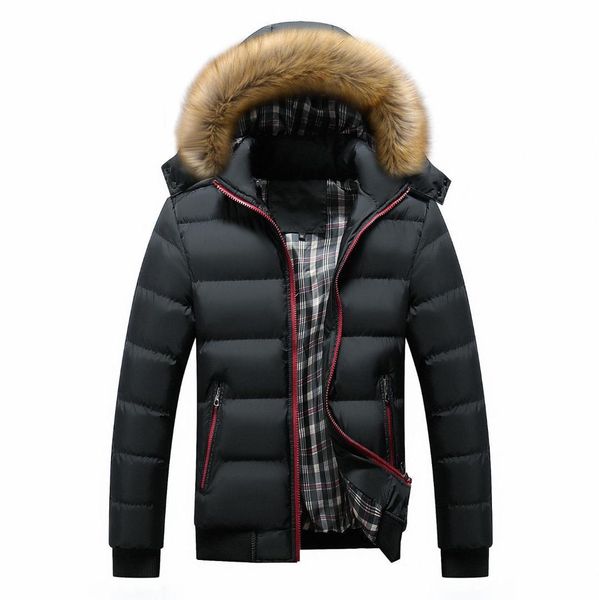 

new winter down jacket men's fur collar loose warm short paragraph cotton jacket men doudoune homme, Black