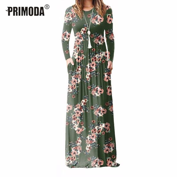 

xxl plus size long dress women 2019 autumn new printed maxi dress dropship casual floor-length sundress pockets party 7 colors, Black;gray