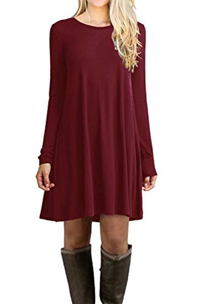 

lilbetter women's casual plain simple t-shirt loose dress, Black;gray