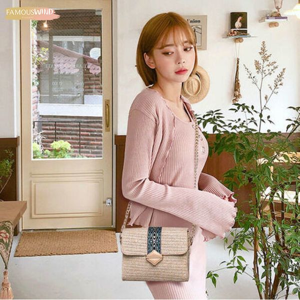 

women summer straw shoulder bags rattan handwoven beach crossbody straw rattan bag ladies cross body messenger bags 2020