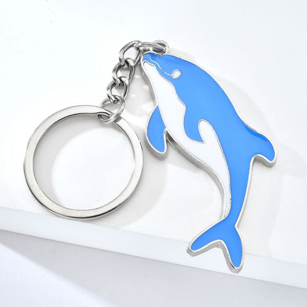 

cute dolphin keychain blue whale keyring car key chain women key holder ring wholesale jewelry gifts, Silver