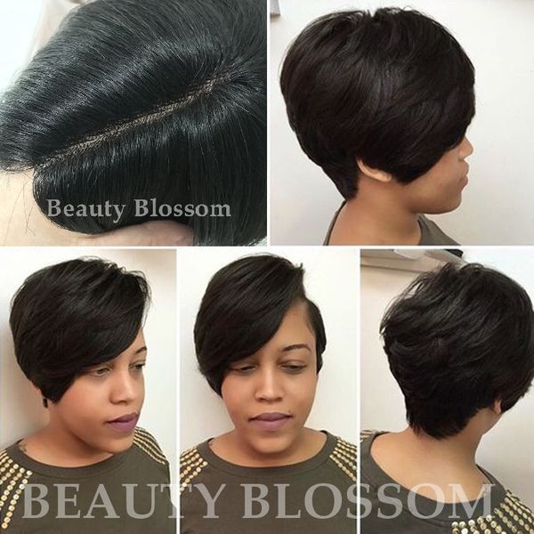 Human Hairstyle For Black Women Short Pixie Cuts Hair Wigs And
