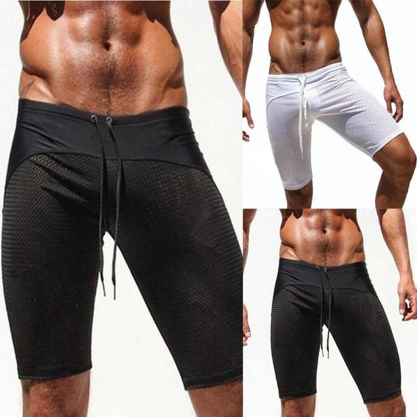 

men casual shorts breathable elastic rope waist mesh beach pants, White;black