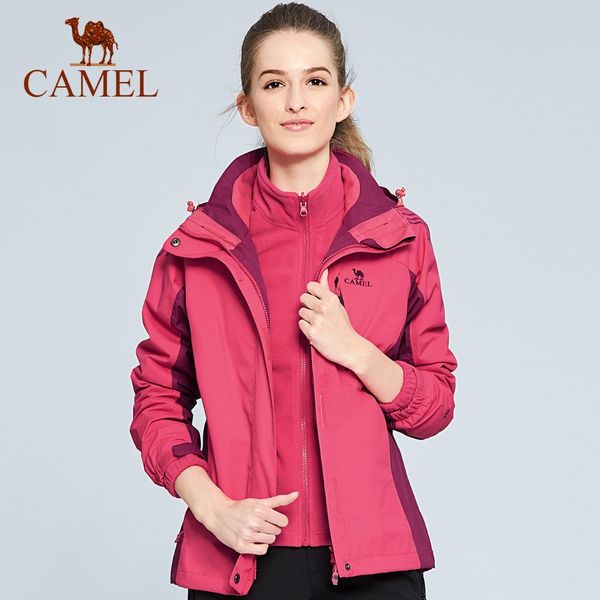 

camel women 3 in 1 outdoor hiking jacket waterproof warm climbing camping skiing windbreaker thermal rain jacket, Blue;black